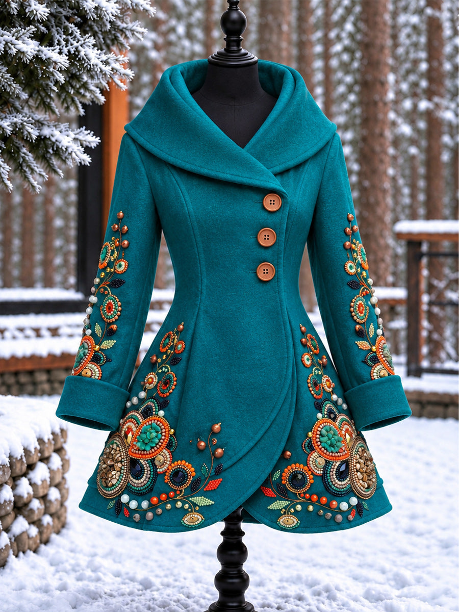 Women's Vintage Colorblock Asymmetrical Flared Coat